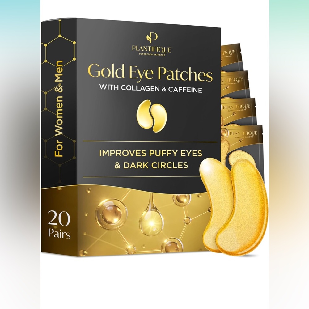 NEW PLANTIFIQUE Gold Under Eye Patches for Puffy Eyes and Dark Circles 20 Pairs
